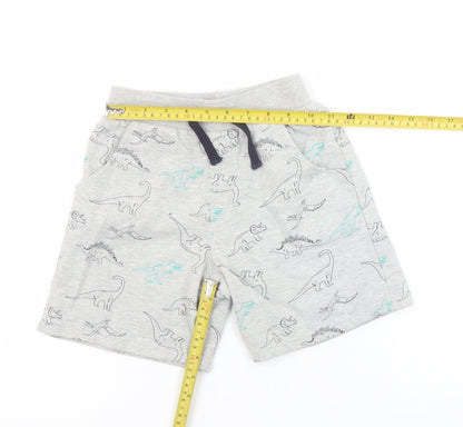 Crafted Boys Grey Dinosaur Print Sweat Shorts 6-7 Years Elastic Waist