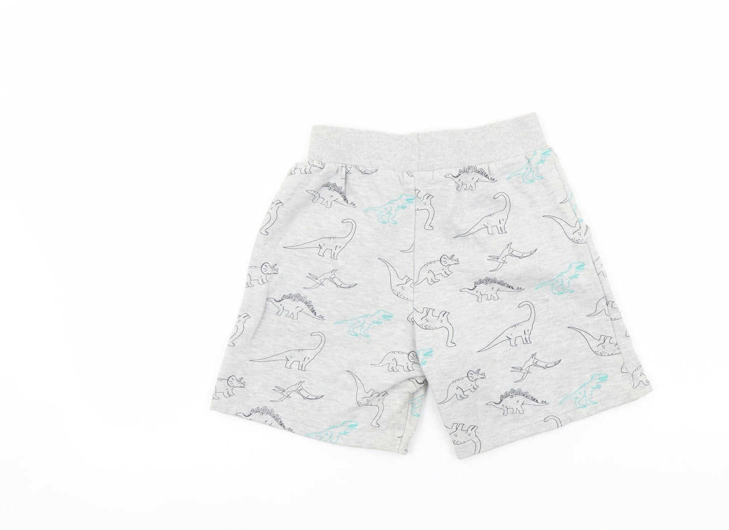 Crafted Boys Grey Dinosaur Print Sweat Shorts 6-7 Years Elastic Waist