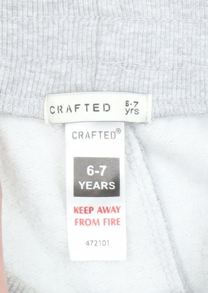 Crafted Boys Grey Dinosaur Print Sweat Shorts 6-7 Years Elastic Waist
