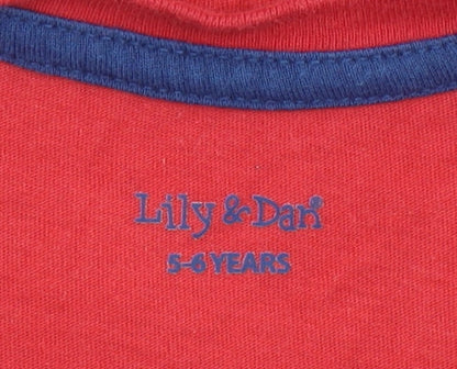 Lily & Dan Boys Red Christmas Pyjama Top 5-6 Years Long Sleeve Cotton