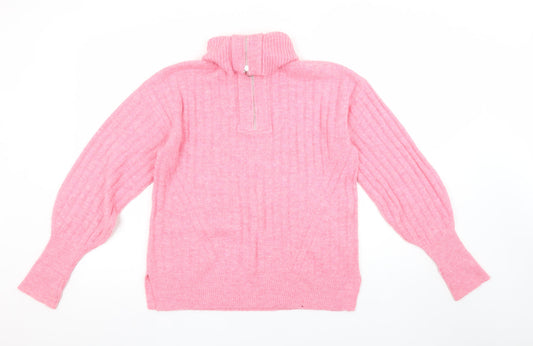 Womens UK Size XS F&F Pink 1/2 Zip Jumper
