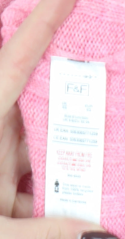 Womens UK Size XS F&F Pink 1/2 Zip Jumper