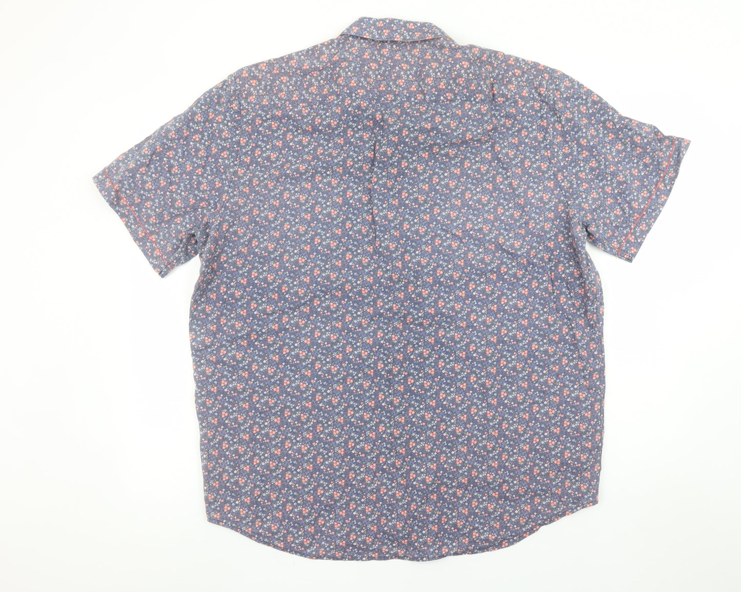 Dario Beltran Men Blue Floral Short Sleeve Cotton Button-Up Shirt 2XL