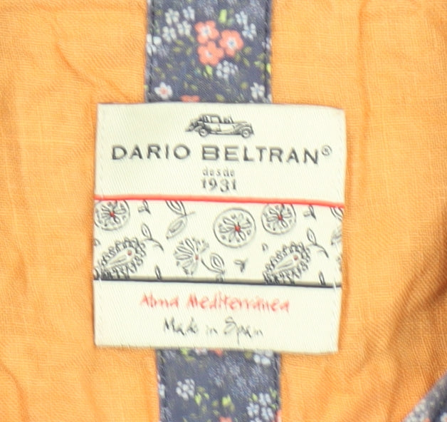Dario Beltran Men Blue Floral Short Sleeve Cotton Button-Up Shirt 2XL