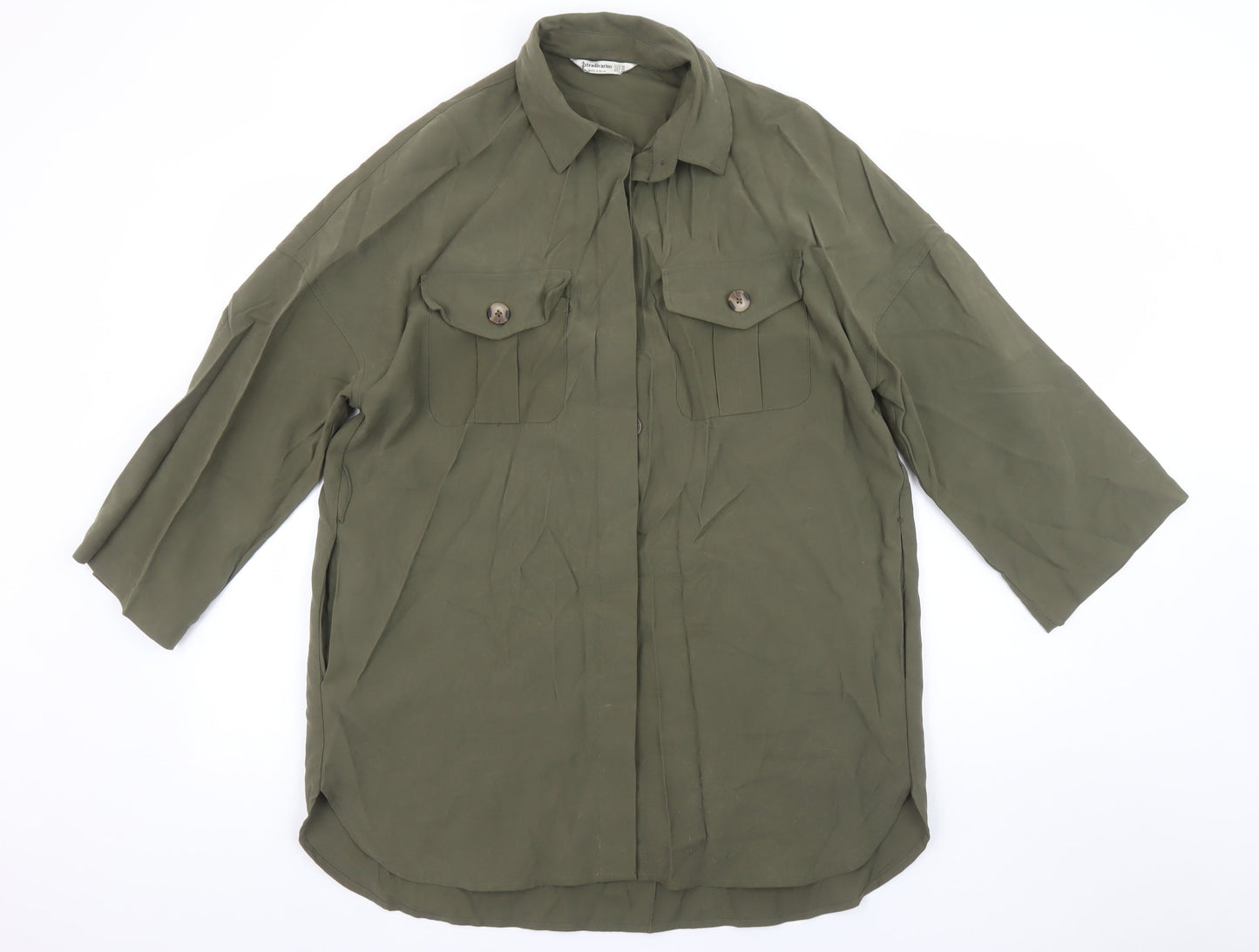 Womens UK Size 12 Stradivarius Green Basic Button-Up