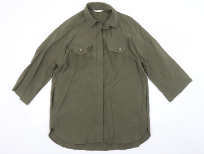 Womens UK Size 12 Stradivarius Green Basic Button-Up