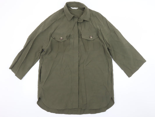 Womens UK Size 12 Stradivarius Green Basic Button-Up