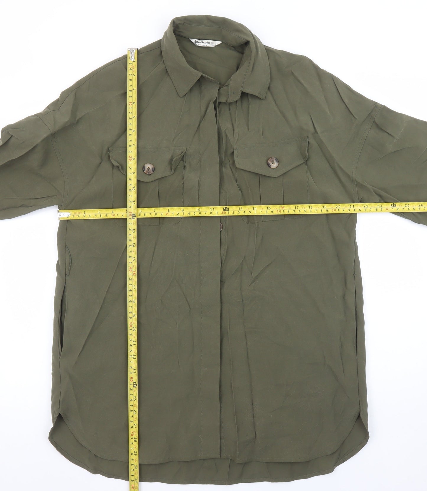 Womens UK Size 12 Stradivarius Green Basic Button-Up