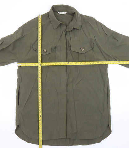 Womens UK Size 12 Stradivarius Green Basic Button-Up