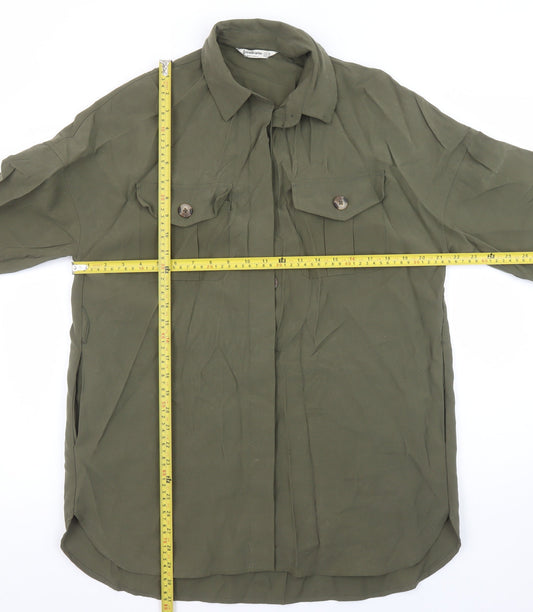 Womens UK Size 12 Stradivarius Green Basic Button-Up
