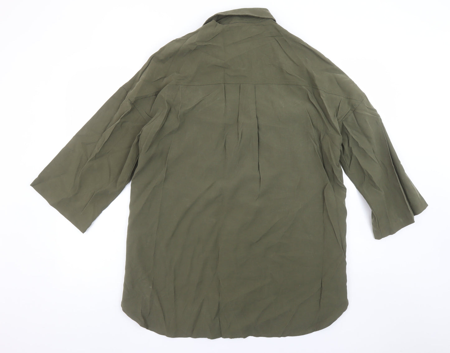 Womens UK Size 12 Stradivarius Green Basic Button-Up