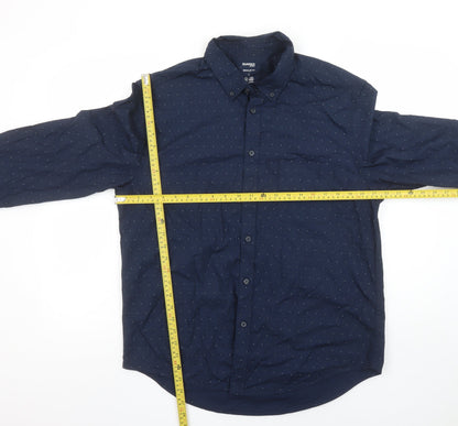 Dunnes Stores Men's Blue Regular Fit Cotton Long Sleeve Button-Up Shirt L