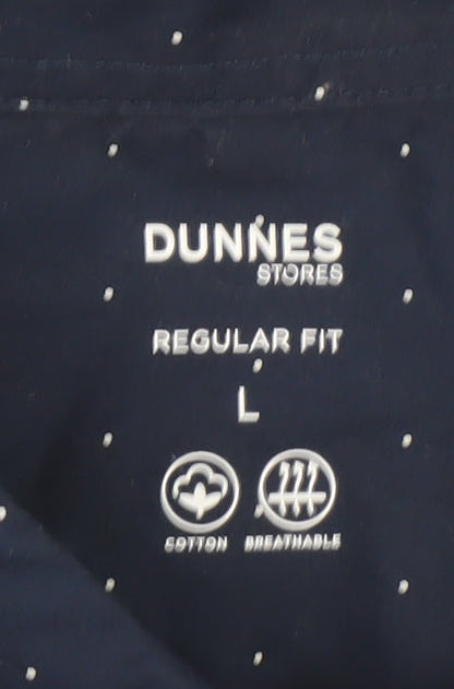 Dunnes Stores Men's Blue Regular Fit Cotton Long Sleeve Button-Up Shirt L