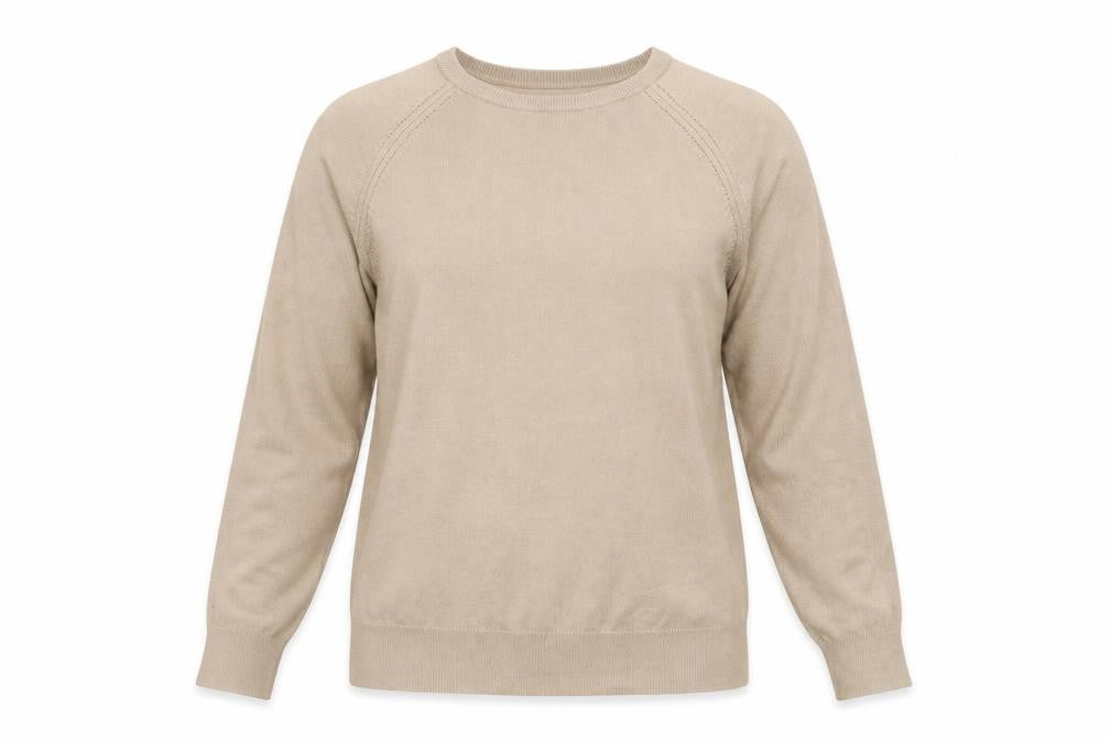 Front view of Dunnes Women’s Beige Long Sleeve Crew Neck jumper, size S