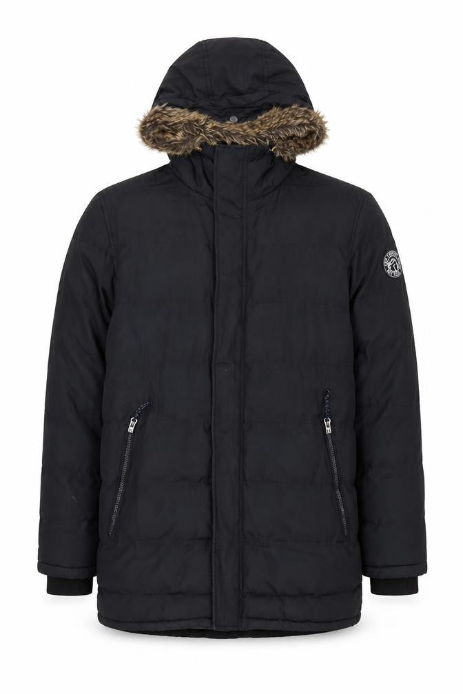 TOG24 Men's Black S Hooded Parka Winter Jacket with Faux Fur Trim