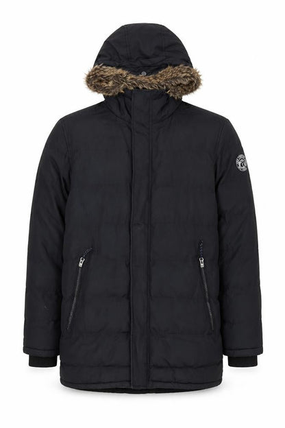 TOG24 Men's Black S Hooded Parka Winter Jacket with Faux Fur Trim