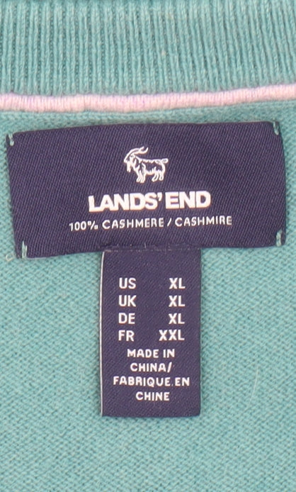 Lands' End Men's Green XL Cashmere V-Neck Jumper