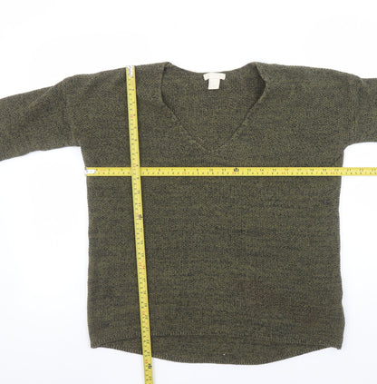 H&M Women’s Green V-Neck Cotton Knit Jumper Size 8