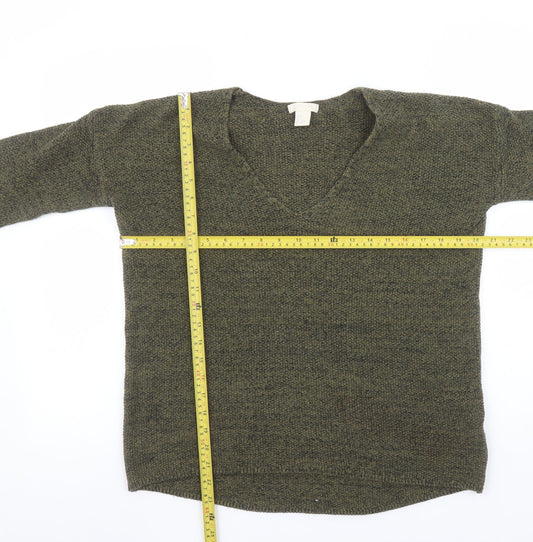 H&M Women’s Green V-Neck Cotton Knit Jumper Size 8