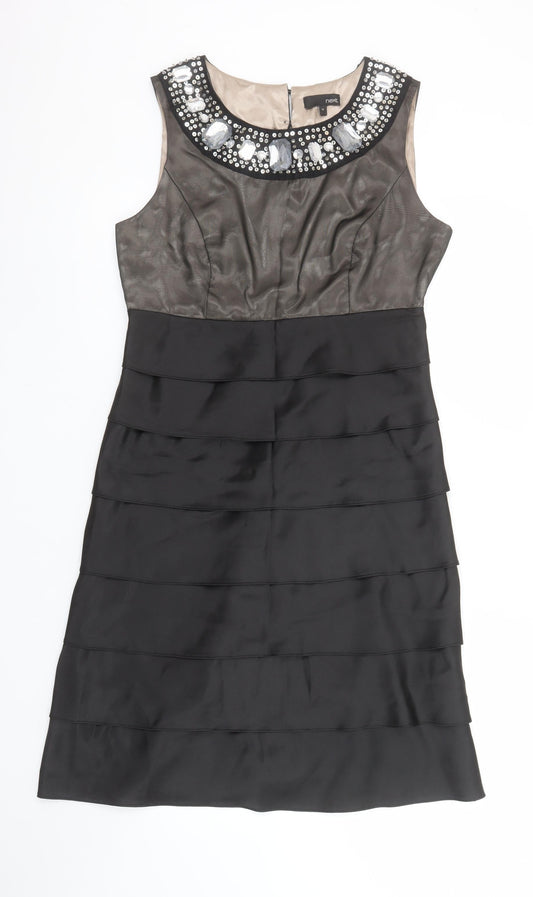Next Women’s Black Beaded Sleeveless Shift Dress Size 10