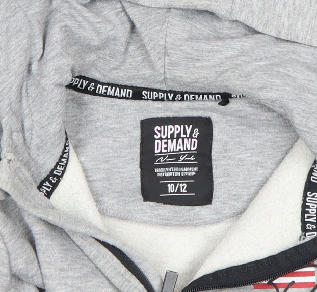 Boys UK Size 10-12 Years Supply & Demand Grey Full Zip Hoodie