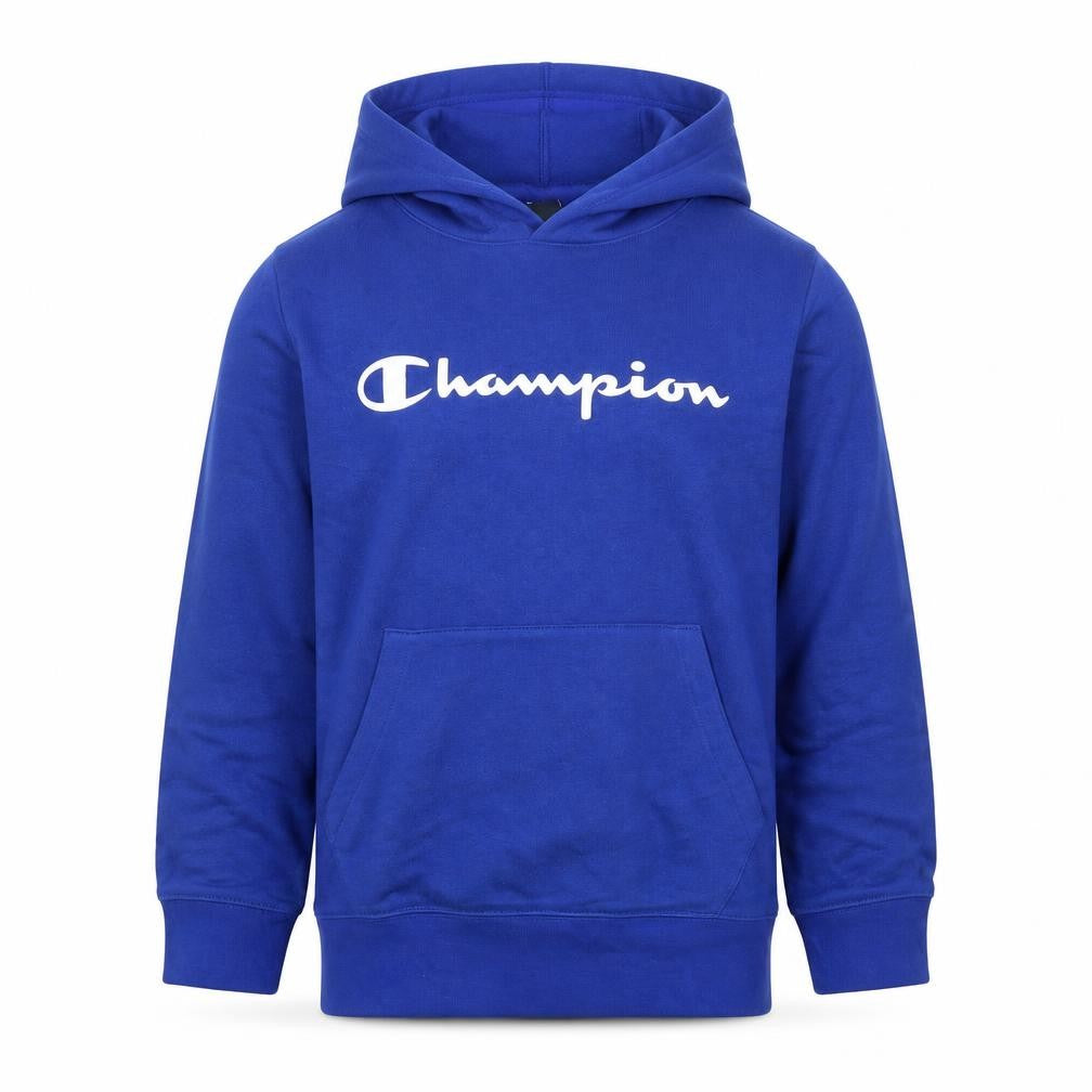 Front view of Champion boys’ blue pullover hoodie 11-12 years logo fleece sweatshirt