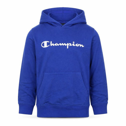 Front view of Champion boys’ blue pullover hoodie 11-12 years logo fleece sweatshirt