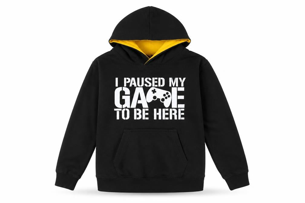 Front view of Just Hoods boys’ black pullover gaming hoodie l (9-11 years)