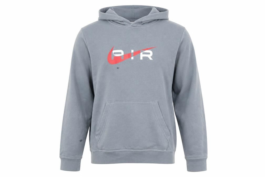 Front view of Nike boys’ grey air logo pullover hoodie xl 158-170cm long sleeve fleece
