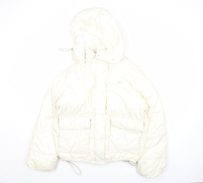 Levi's Women's Ivory Hooded Puffer Jacket Size S Quilted Winter Coat