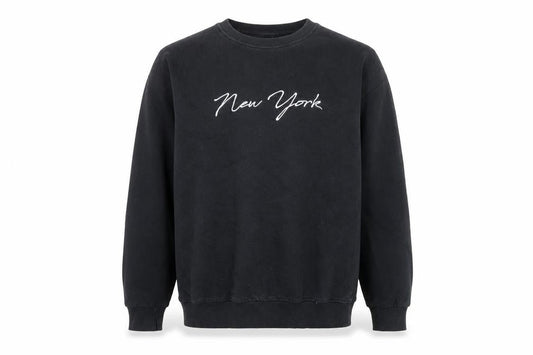 Front view of Capsule unisex black new york graphic pullover sweatshirt m