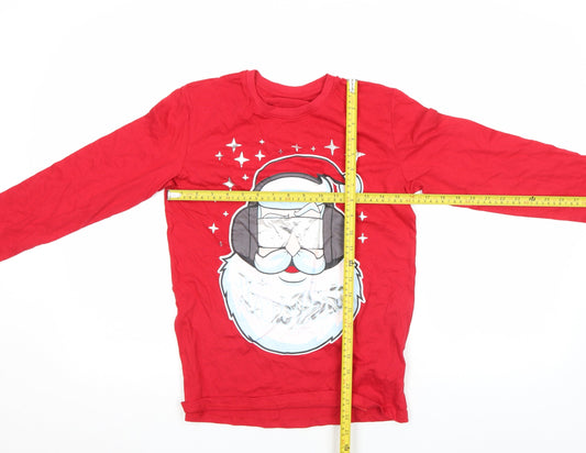 George Womens Red Christmas Santa Long Sleeve Cotton T-Shirt Size 10