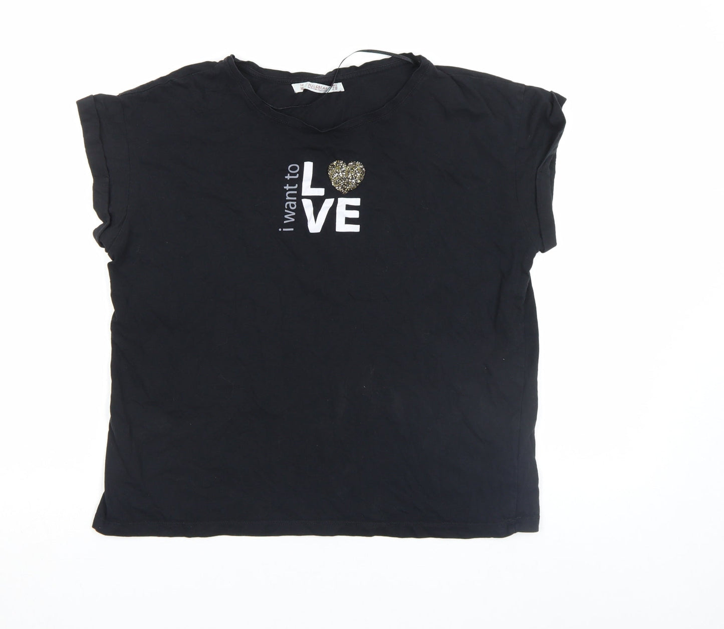 Womens UK Size M Pull&Bear Black Basic T-Shirt