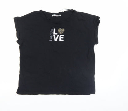 Womens UK Size M Pull&Bear Black Basic T-Shirt
