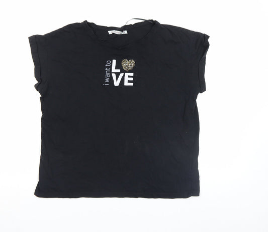 Womens UK Size M Pull&Bear Black Basic T-Shirt