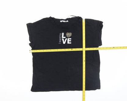 Womens UK Size M Pull&Bear Black Basic T-Shirt