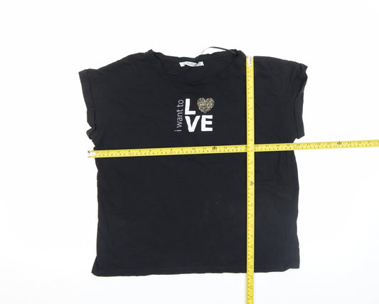 Womens UK Size M Pull&Bear Black Basic T-Shirt