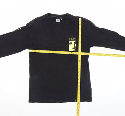 HUF Men's Black Graphic Long Sleeve Cotton T-Shirt S