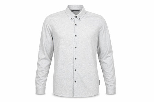 Front view of French Connection Men’s Grey Cotton Button-Up Shirt, size M, Long Sleeve