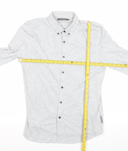 French Connection Men’s Grey Cotton Button-Up Shirt Size M Long Sleeve
