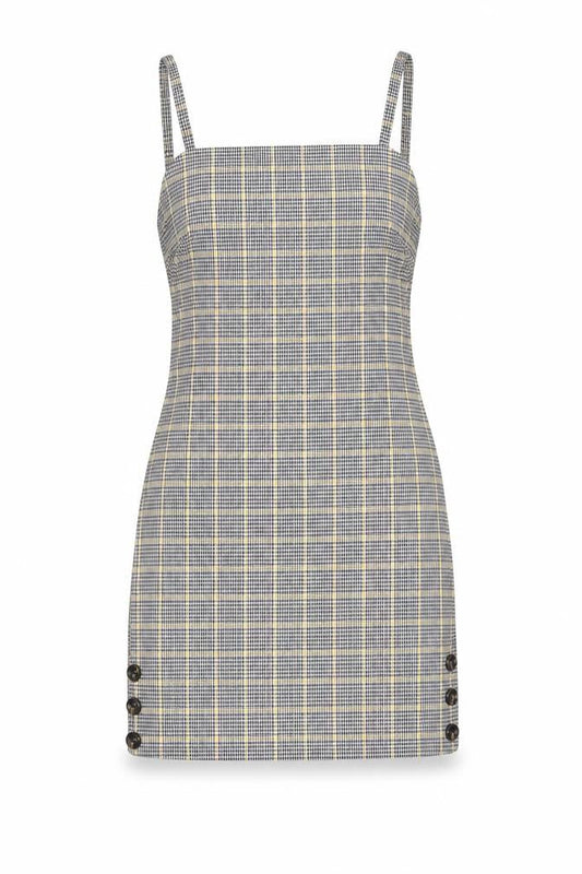 Front view of Miss Selfridge Petites Women’s Multicoloured Check Pinafore Dress, size UK 8