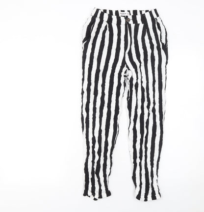 Pull&Bear Womens Black White Striped Viscose Tapered Trousers Size 8