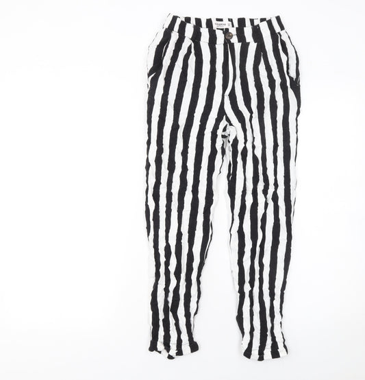 Pull&Bear Womens Black White Striped Viscose Tapered Trousers Size 8