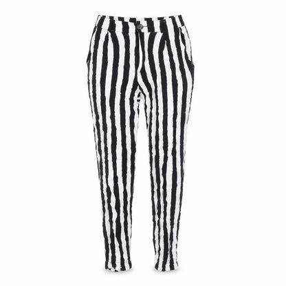 Pull&Bear Womens Black White Striped Viscose Tapered Trousers Size 8