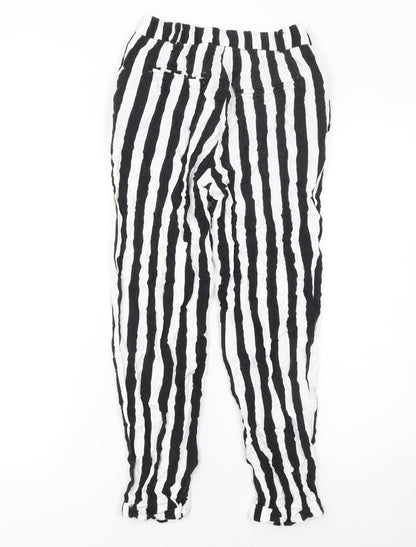 Pull&Bear Womens Black White Striped Viscose Tapered Trousers Size 8