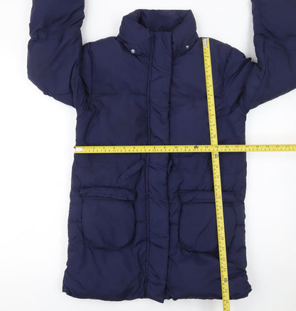 H&M Girls Blue Puffer Coat 8-9 Years Long Quilted Winter Jacket