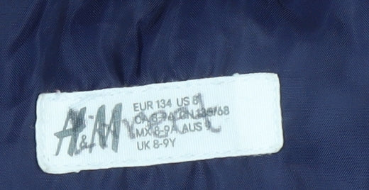 H&M Girls Blue Puffer Coat 8-9 Years Long Quilted Winter Jacket