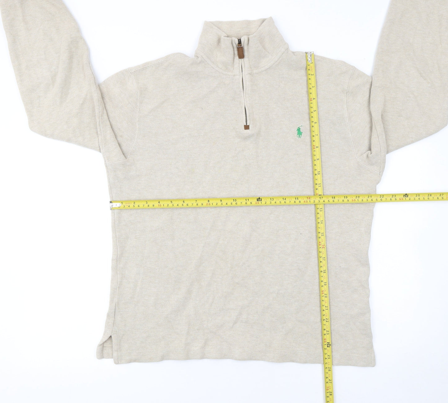 Ralph Lauren Men’s Beige 1/2 Zip Cotton Knit Jumper M