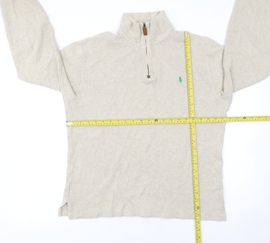 Ralph Lauren Men’s Beige 1/2 Zip Cotton Knit Jumper M
