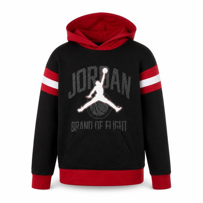 Front view of Jordan boys’ black red pullover hoodie 12-13 years basketball graphic